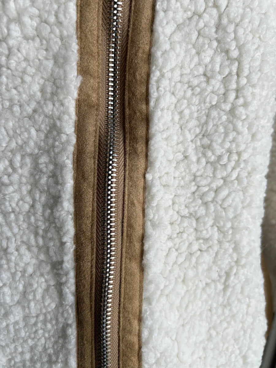 Shearling Coat Reversible Long Sleeve Stand-up Collar