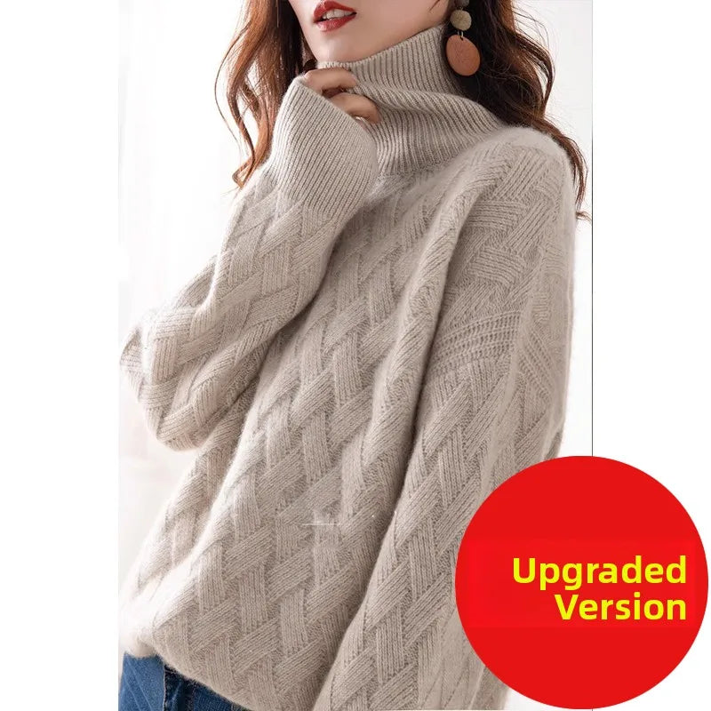 Women's High Ne Knitted Sweater Thiened Loose Fit Overhead Winter Lazy Sle Knitwear Comfortable Breathable Casual Top