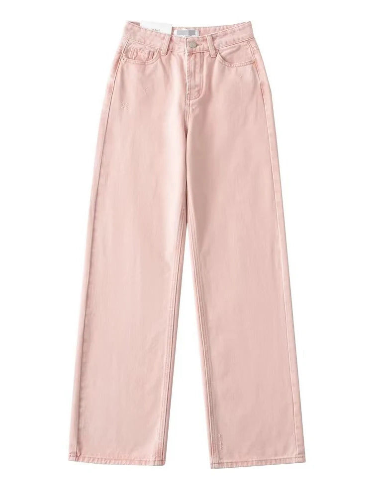 Blue Jeans Women High Waist Loose Casual Boyfriend Long Jeans For Work Ladies Simple Straight Leg