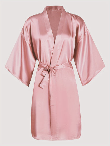 Queenly Chic - 3/4 Sleeve V-Neck Night Robe with Belt, Soft Womens Sleepwear featuring Letter Pattern for a Stylish Evening Comfort