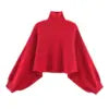 New Arrival Casual Versatile Tight-Cuff Wide-Sleeve High-Neck Short Loose Knit Sweater