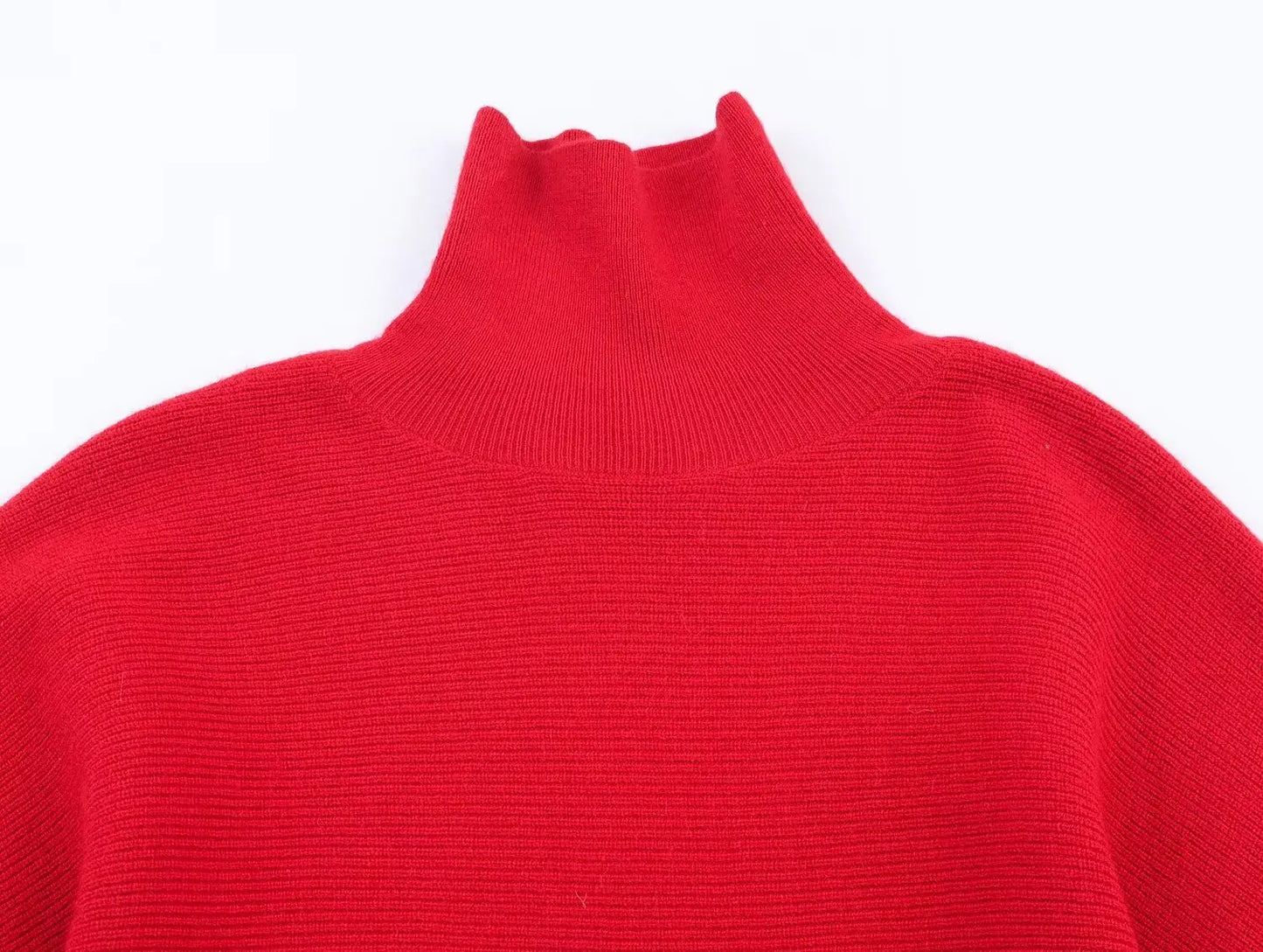 New Arrival Casual Versatile Tight-Cuff Wide-Sleeve High-Neck Short Loose Knit Sweater