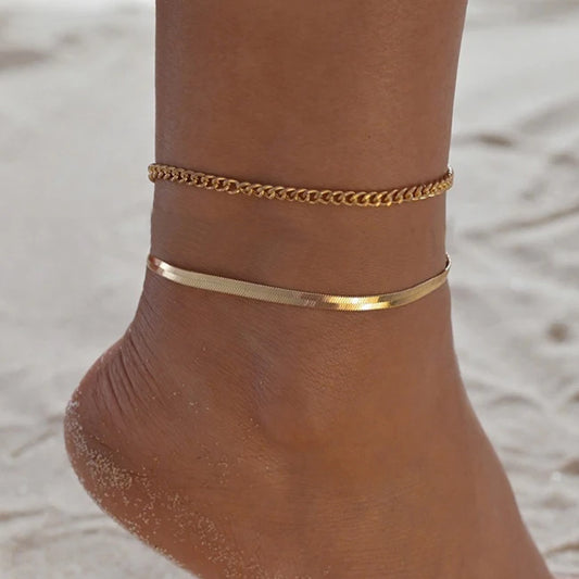 SA-11 Ankle Bracelets for Women, 14k Gold Plated Waterproof Cuban Figaro Link Chain Gold Anklets Jewelry Gift Adjustable Size