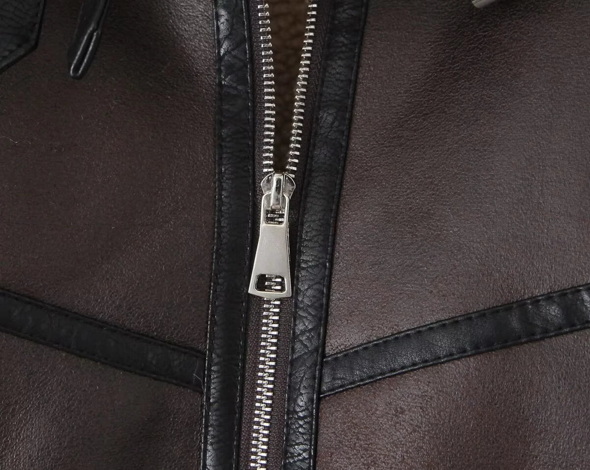 Motorcycle Double-sided Fleece With Belt Short Long-sleeved Jacket