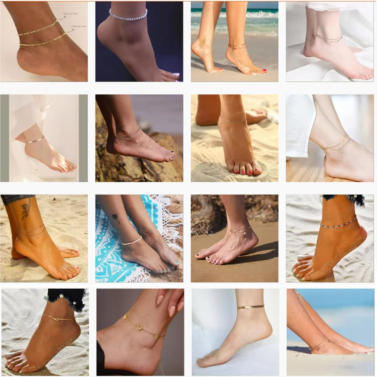 SA-11 Ankle Bracelets for Women, 14k Gold Plated Waterproof Cuban Figaro Link Chain Gold Anklets Jewelry Gift Adjustable Size