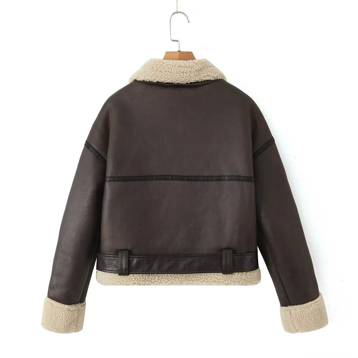 Motorcycle Double-sided Fleece With Belt Short Long-sleeved Jacket