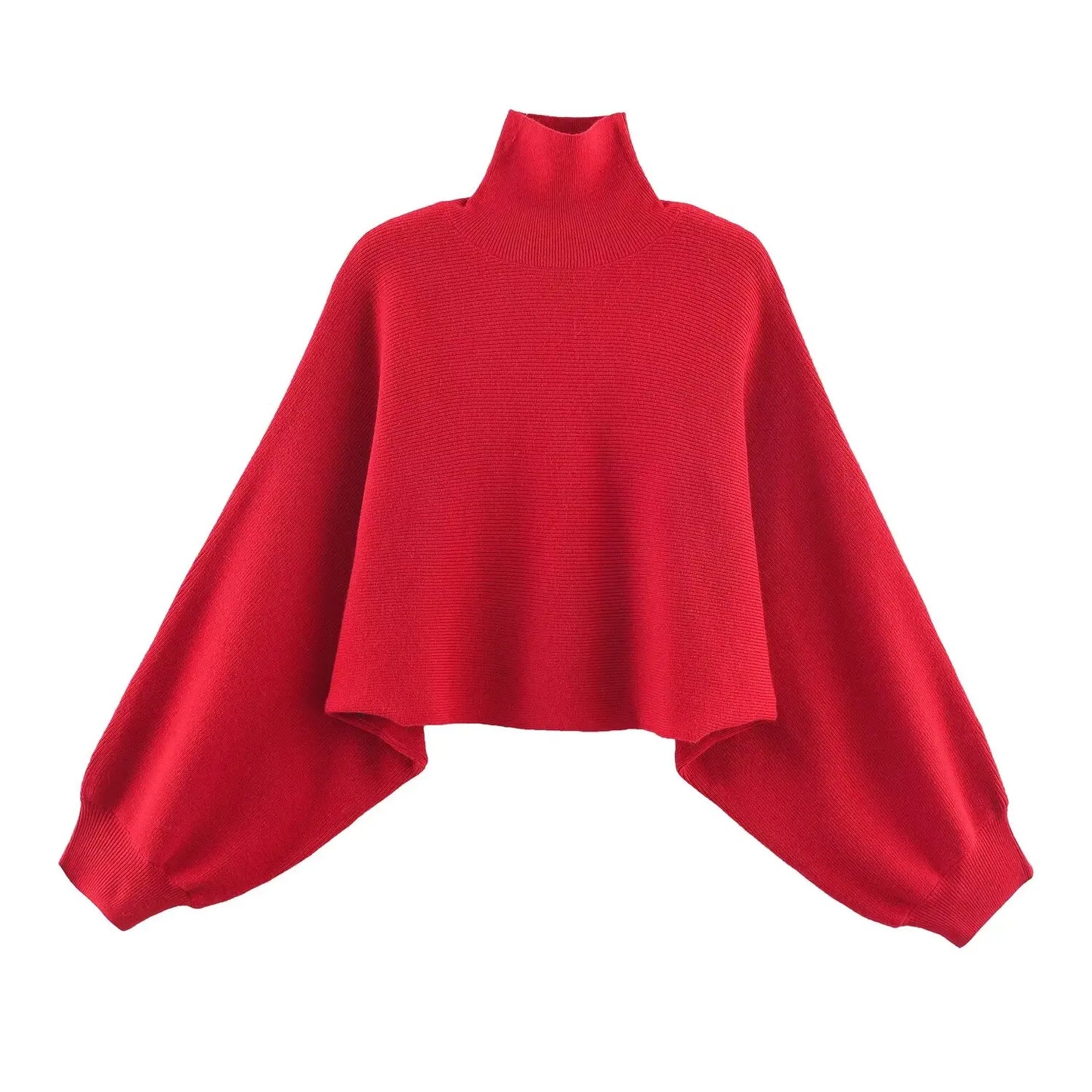New Arrival Casual Versatile Tight-Cuff Wide-Sleeve High-Neck Short Loose Knit Sweater