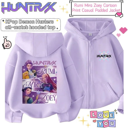 KPop Demon Hunters Rumi Mira Zoey Secondary Cartoon Printed Casual Fleece Jacket Creative Anime Peripheral All-match Hooded Top