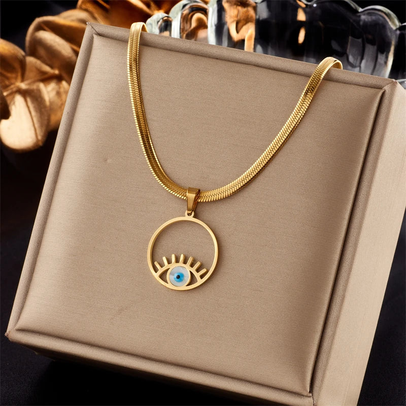 DIEYURO 316L Stainless Steel Heart Eye Square Butterfly Pendant Necklace For Women New Girls Choker Clavicle Chain Jewelry Gifts