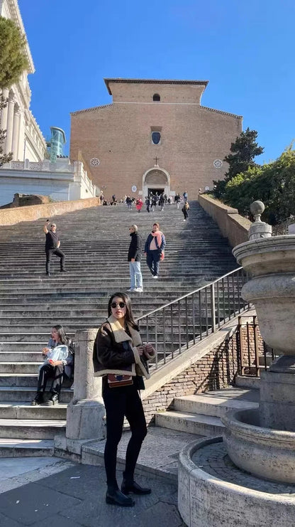 Faux Lamb Fur Short Jacket Vintage Female Moto Biker Zipper Thick Warm Coat Fleece Outwear