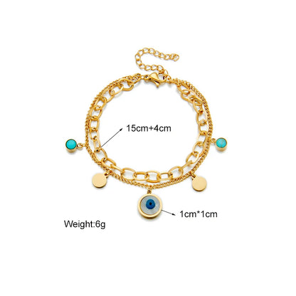 MEYRROYU 316 Stainless Steel Vintage Green Stone Heart Tassel Multilayer Charm Bracelet for Women Wedding Jewelry Beach брелок