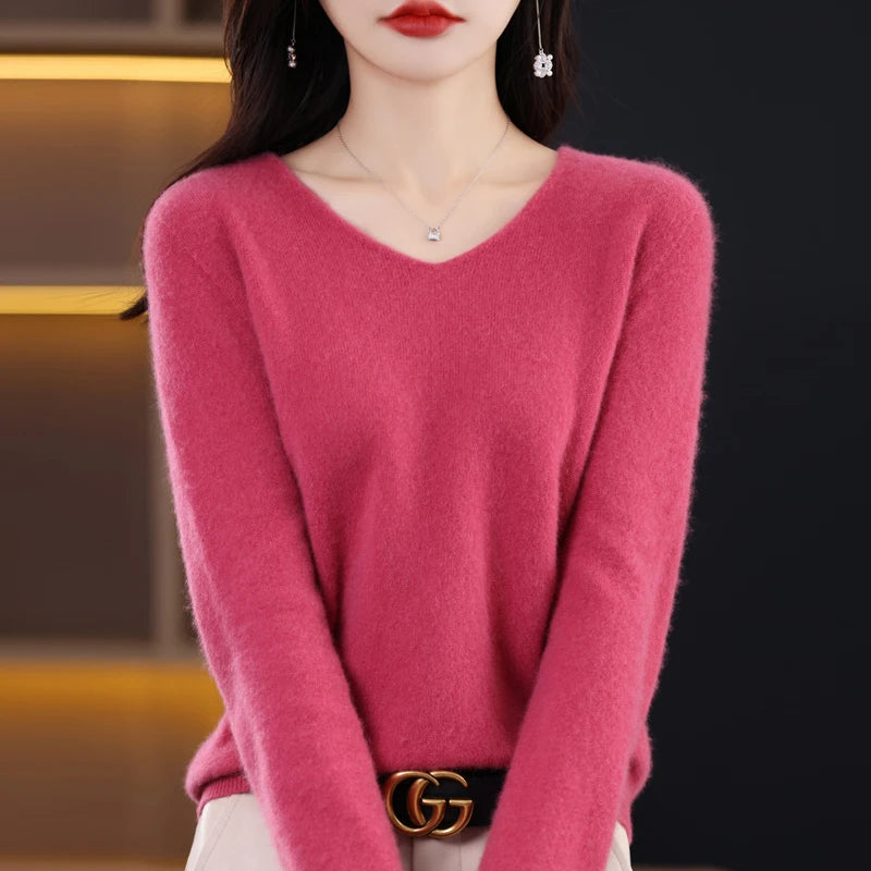 Knitted Pullover V-neck Loose Bottoming Shirt Solid