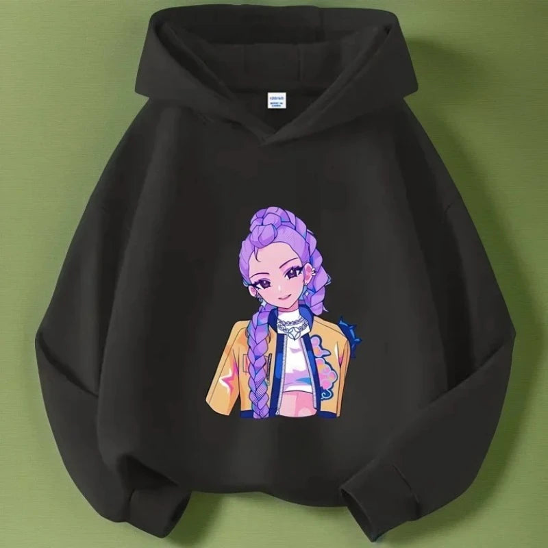 K-pop Demon Hunters Long Sleeve Hoodie for Boys Girls Saja Print Hooded Jacket Children's Fashion Pullover Top Outerwear