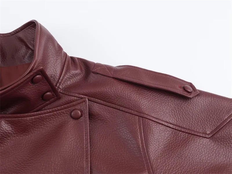Pebble Faux Leather Jacket Motorcycle Style Personality