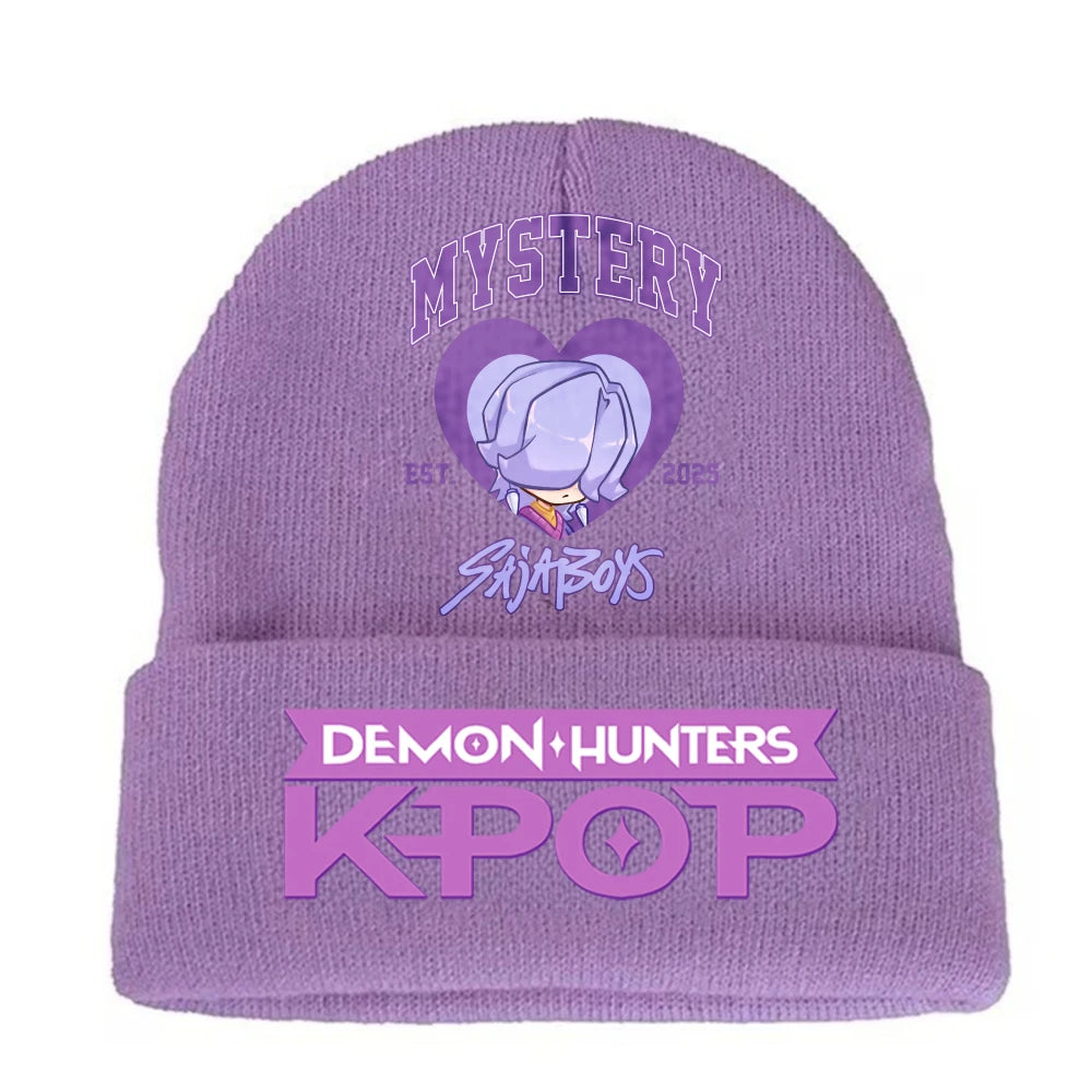K-pop Demon Hunters Children Knit Hat Kawaii Cartoon Printed Beanie Autumn Girls Winter Outdoor Sports Warm Hat Birthday Gifts