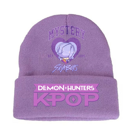 K-pop Demon Hunters Children Knit Hat Kawaii Cartoon Printed Beanie Autumn Girls Winter Outdoor Sports Warm Hat Birthday Gifts