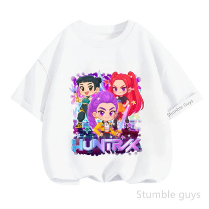 Kpop Demon Hunters T-Shirt Kids Short Sleeve Casual Fashion Summer Boys Girls Anime Clothes