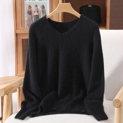 Cashmere Sweater Solid Color Long-Sleeved Wool Knit Bottoming Sweater Loose Top
