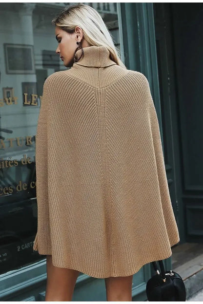 Knitwear Medium Long Turtleneck Cape Sweater