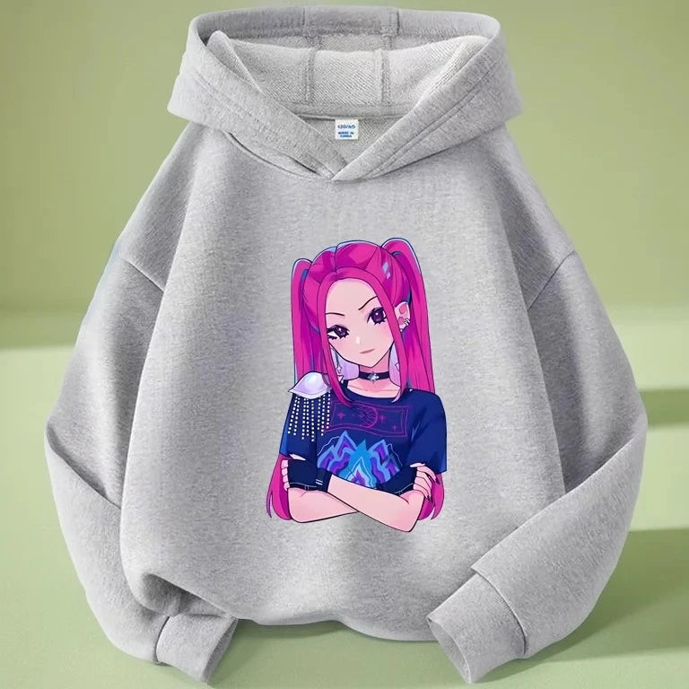 K-pop Demon Hunters Long Sleeve Hoodie for Boys Girls Saja Print Hooded Jacket Children's Fashion Pullover Top Outerwear