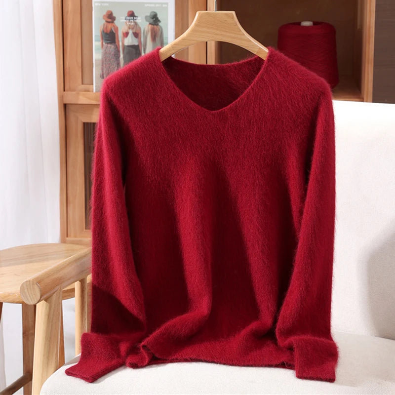 Cashmere Sweater Solid Color Long-Sleeved Wool Knit Bottoming Sweater Loose Top