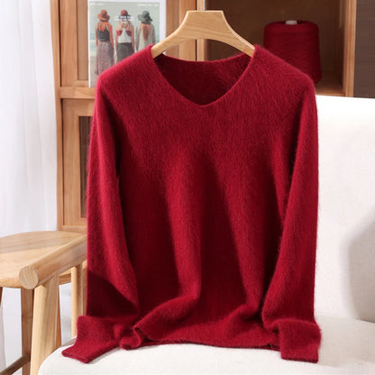 Cashmere Sweater Solid Color Long-Sleeved Wool Knit Bottoming Sweater Loose Top