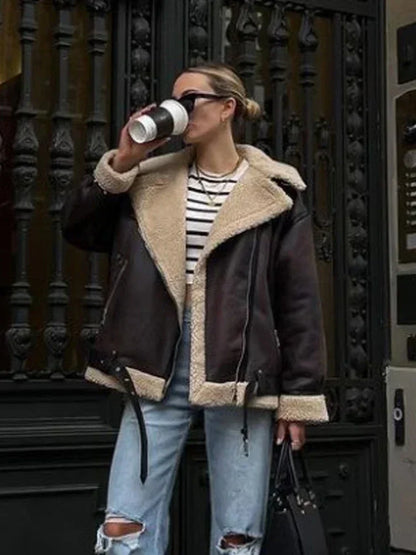 Faux Fur Jacket Zipper Jackets Coat Female Casual Lapel coat