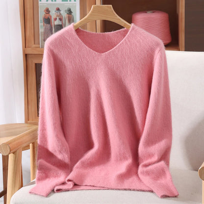 Cashmere Sweater Solid Color Long-Sleeved Wool Knit Bottoming Sweater Loose Top