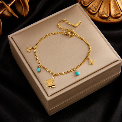 MEYRROYU 316 Stainless Steel Vintage Green Stone Heart Tassel Multilayer Charm Bracelet for Women Wedding Jewelry Beach брелок