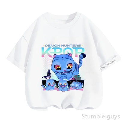 Kpop Demon Hunters T-Shirt Kids Short Sleeve Casual Fashion Summer Boys Girls Anime Clothes