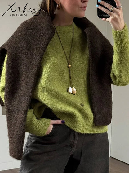 Warm Pullovers O Neck Knitwear Loose Knit Jumpers