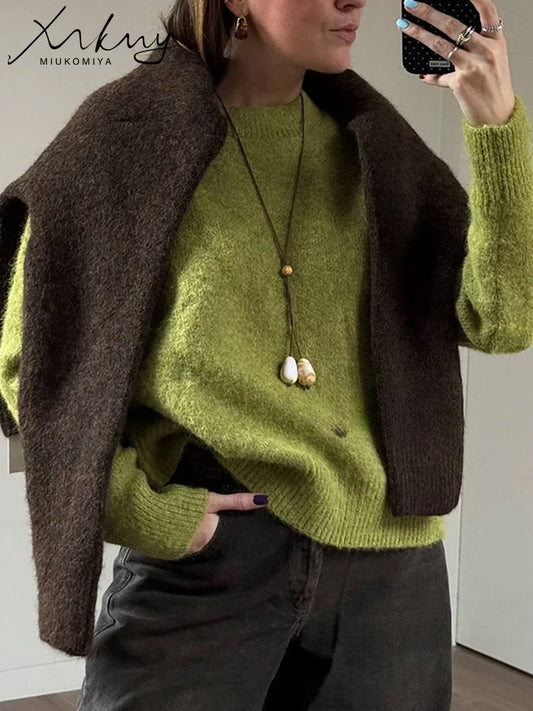 Warm Pullovers O Neck Knitwear Loose Knit Jumpers