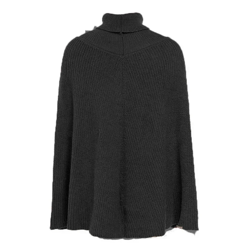 Batwing Knitted Tops Loose Oversize Sweater Korean Women Cloak Poncho Female Sexy Turtleneck Sweaters Khaki