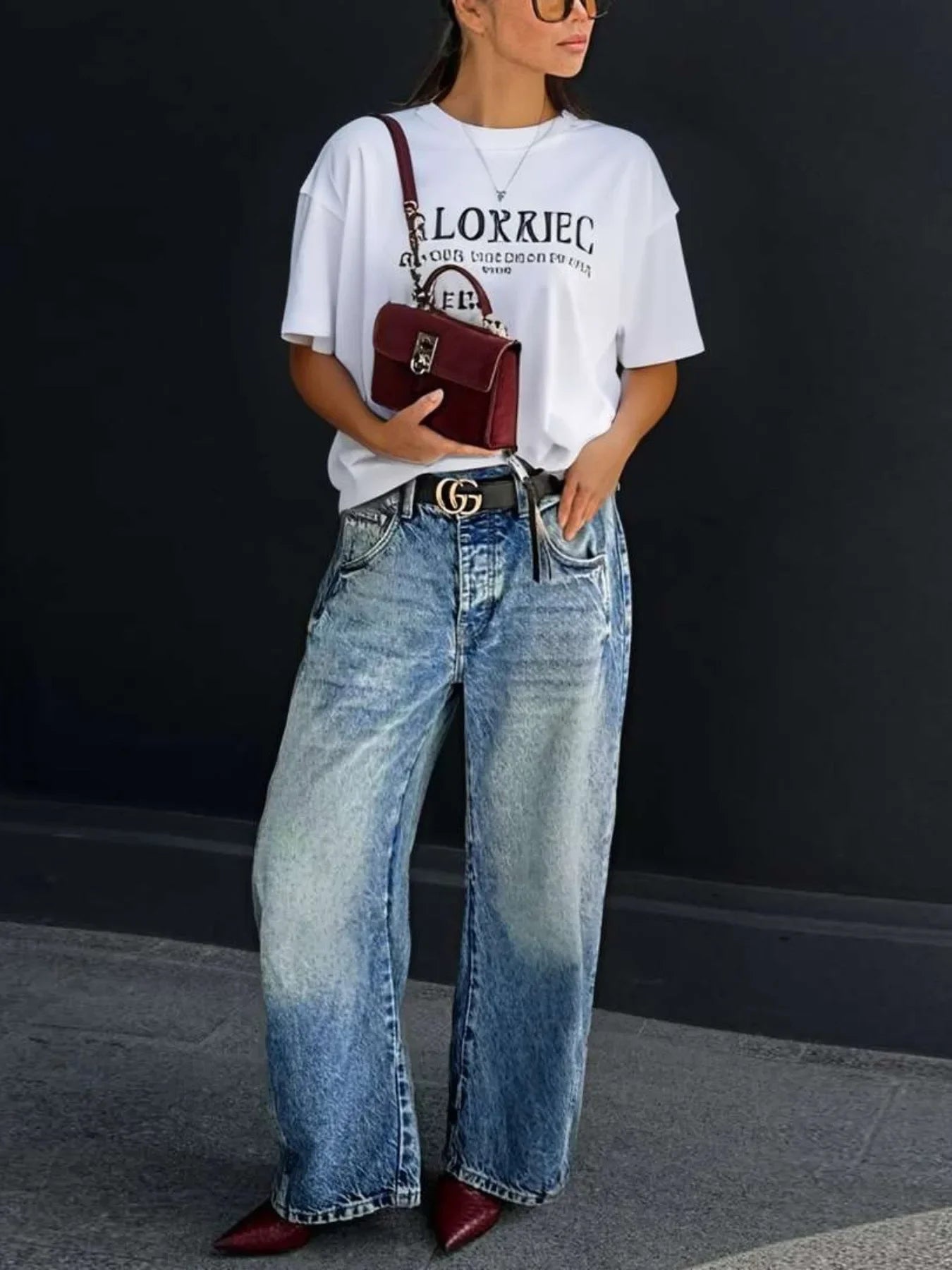 High Waist Wide Leg Jeans Casual Washed Denim Elastic