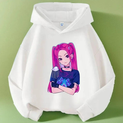 K-pop Demon Hunters Long Sleeve Hoodie for Boys Girls Saja Print Hooded Jacket Children's Fashion Pullover Top Outerwear