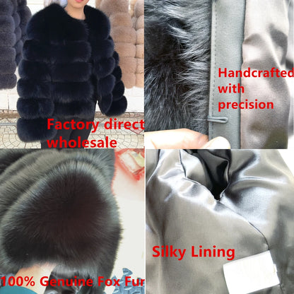 100% Fox Fur Coat Women's Fashion Brown