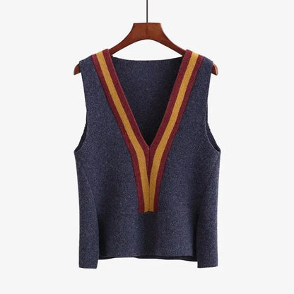V-neck Fashionable Pullover Spliced Vest Sleeveless