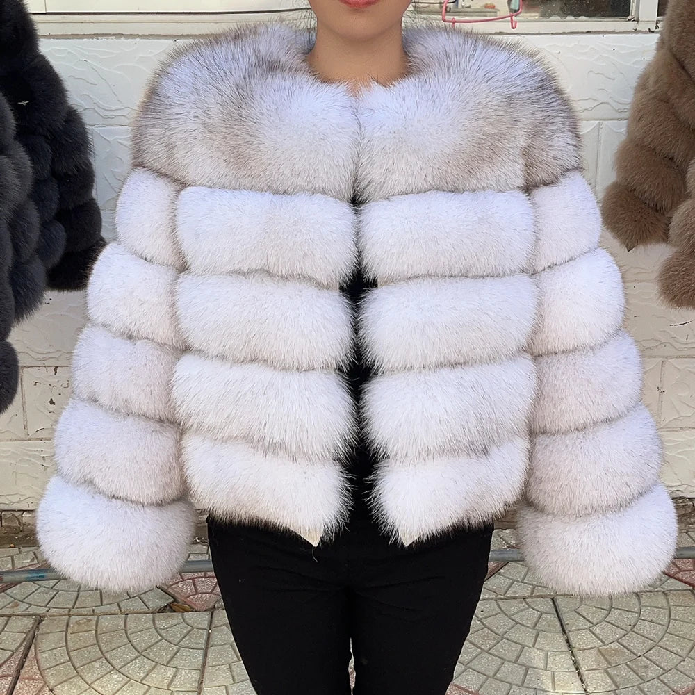 100% Fox Fur Coat Women's Fashion Brown