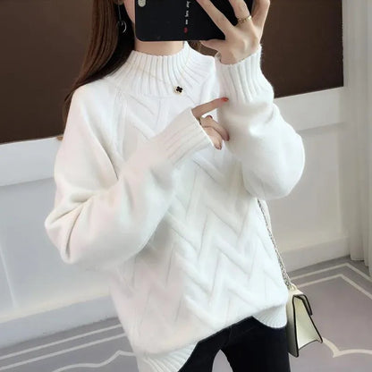 Women's Loose Fit Thiened f High Ne Knitwear Autumn Winter Inner Wear Casual Sle Korean Faion Long Sve Sweater