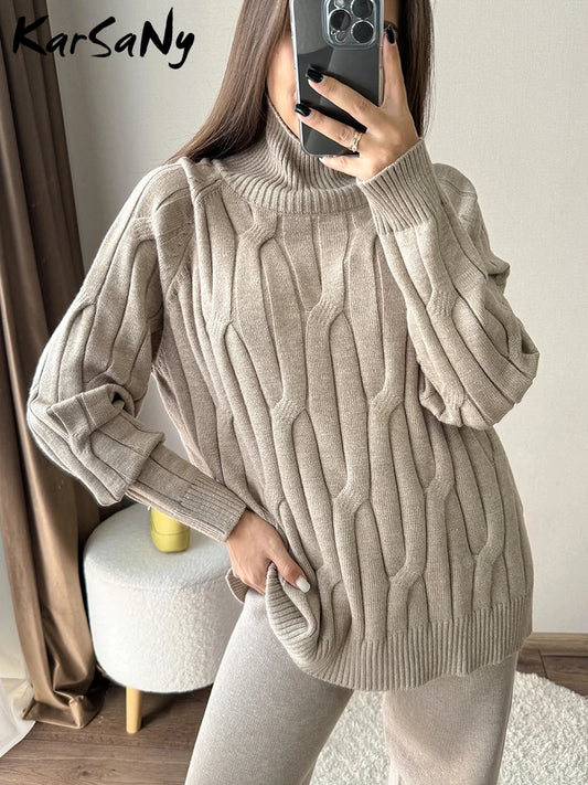 Knitted Pullover Sweater Turtleneck Women Elegant Oversized