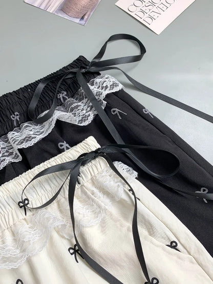 Baggy Sweet Bow Elastic Waist Aesthetic Versatile Jogger Wide Leg Pantalones Mujer