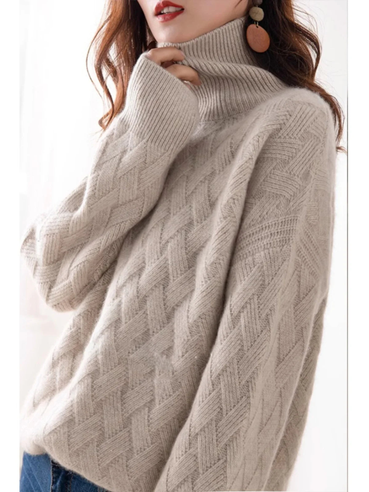 Women's High Ne Knitted Sweater Thiened Loose Fit Overhead Winter Lazy Sle Knitwear Comfortable Breathable Casual Top