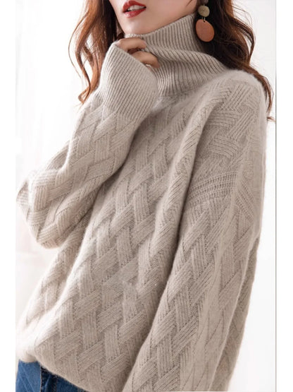 Women's High Ne Knitted Sweater Thiened Loose Fit Overhead Winter Lazy Sle Knitwear Comfortable Breathable Casual Top