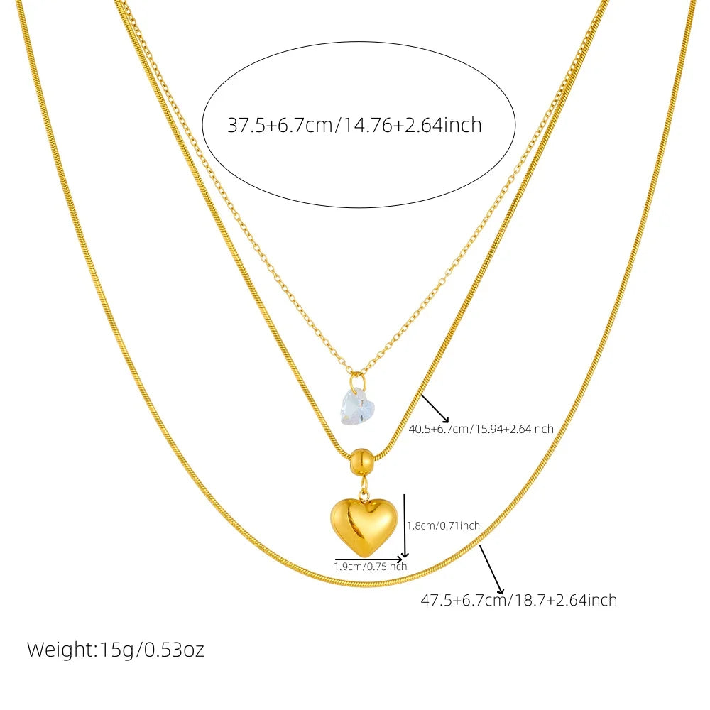 DIEYURO 316L Stainless Steel Golden Hollow Heart White Crystal Multilayer Necklace For Women New Fashion Neck Chain Jewelry Gift