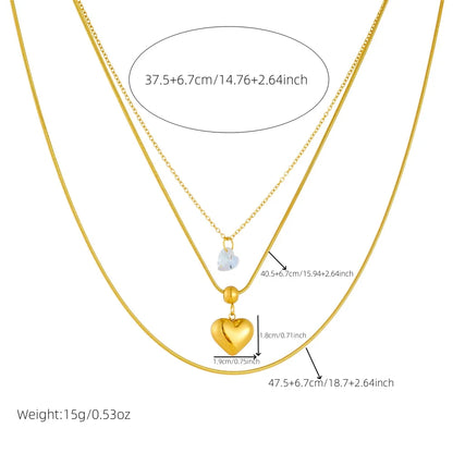DIEYURO 316L Stainless Steel Golden Hollow Heart White Crystal Multilayer Necklace For Women New Fashion Neck Chain Jewelry Gift