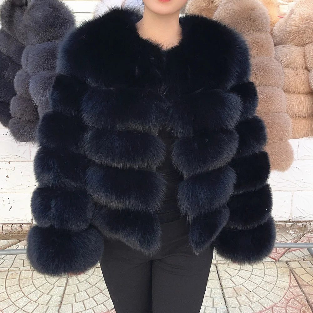 100% Fox Fur Coat Women's Fashion Brown