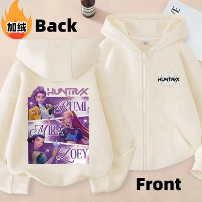 KPop Demon Hunters Rumi Mira Zoey Secondary Cartoon Printed Casual Fleece Jacket Creative Anime Peripheral All-match Hooded Top