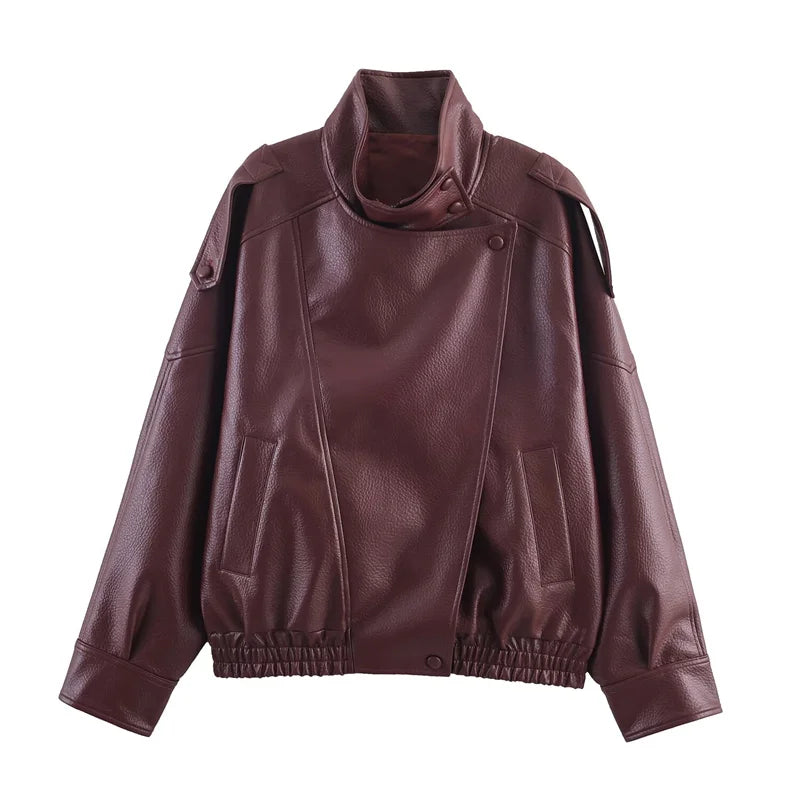 Pebble Faux Leather Jacket Motorcycle Style Personality