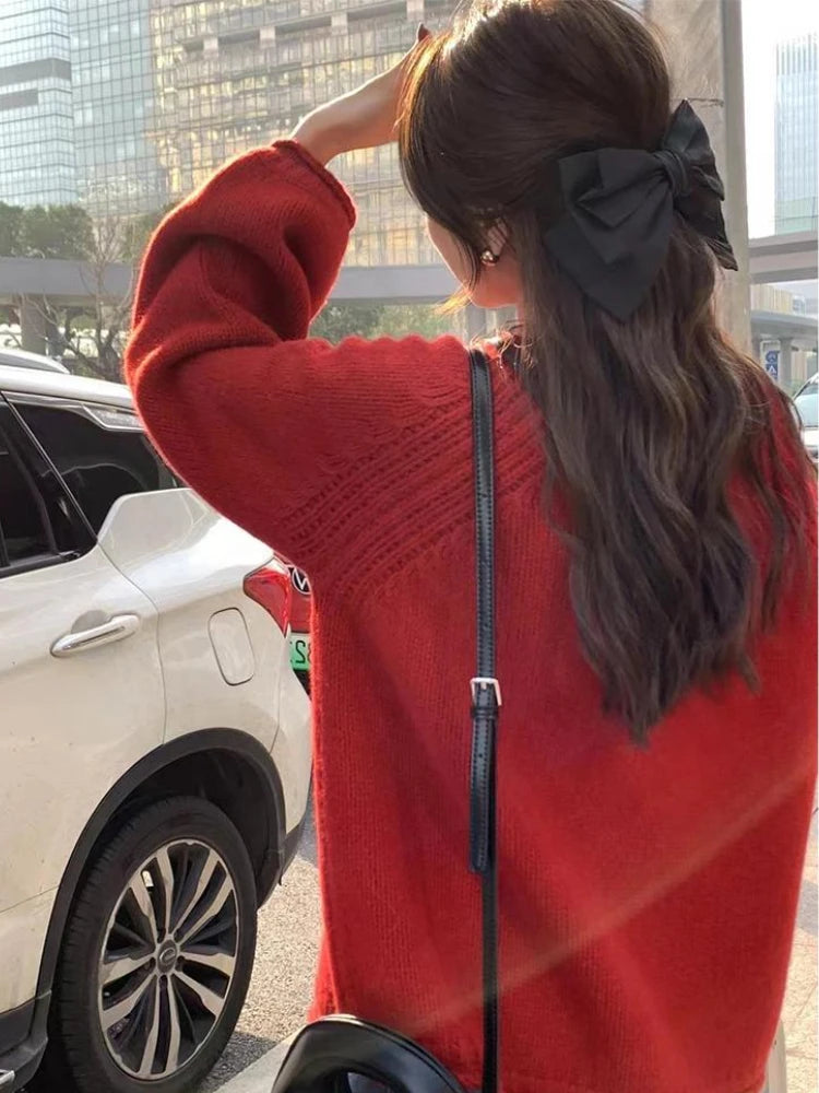 Knitwear Pullovers Women Kawaii Loose Pure Soft Chic Sweater Korean Style Tender Girlish O-neck Popular Vintage