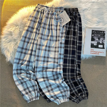 Korean Loose Black Plaid Harajuku Students Harem Long Pants Streetwear Trousers Chic